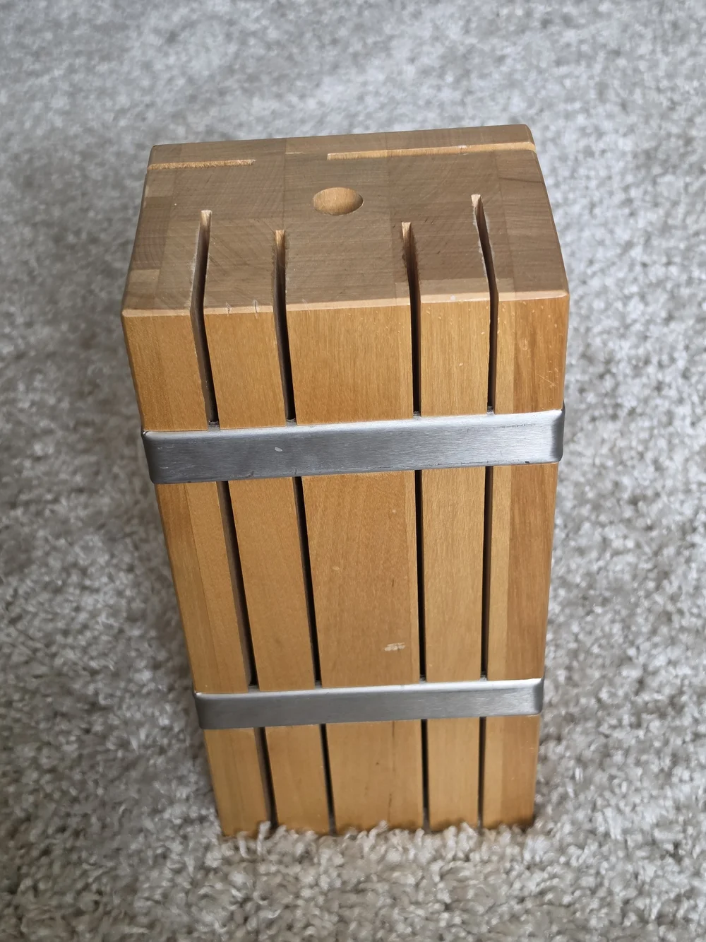 IKEA Wooden Knife Block with Metal Bands - Light Honey Wood